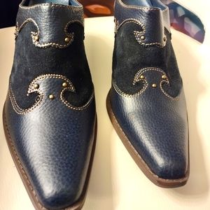 Navy Blue Suede Western Style Mules Size 10